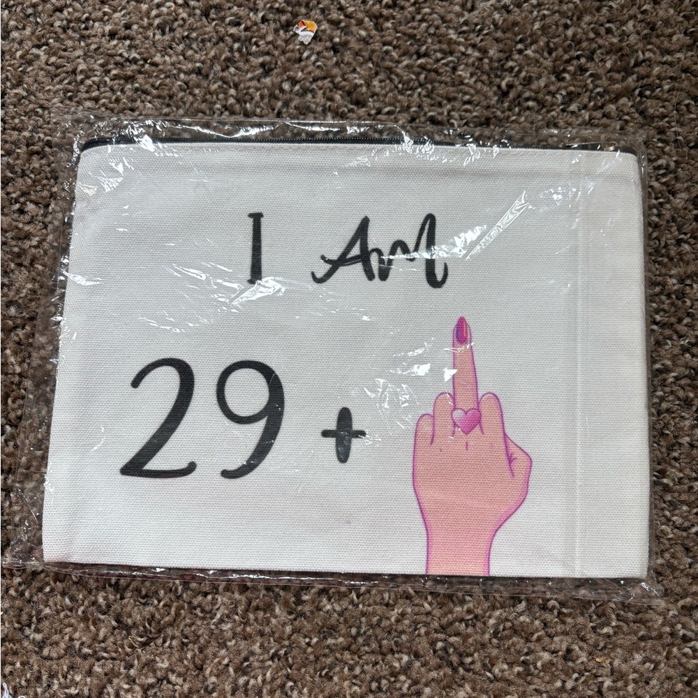 White Canvas Pouch with Pink Graphic